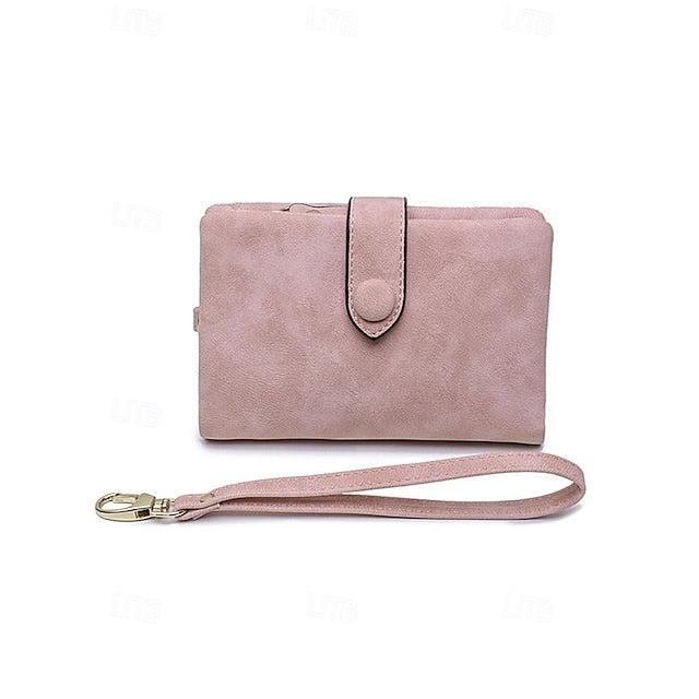 with Leather Women's Wrist Strap Faux Pink Wallet –