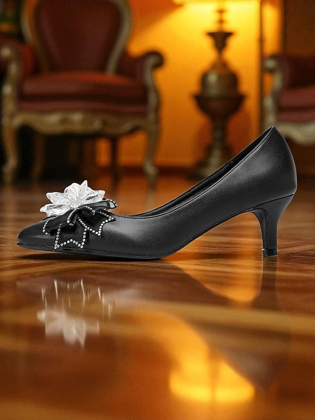 with White Heel Shoes Wedding Women's Low Crystal Bow