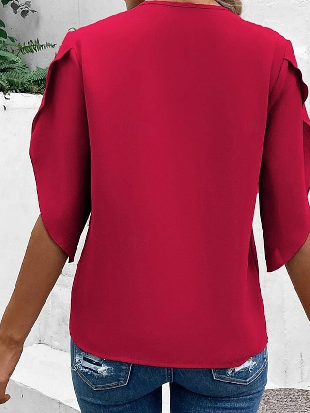 Women's Blouse Print Plain Active Casual 3/4 Length Sleeve