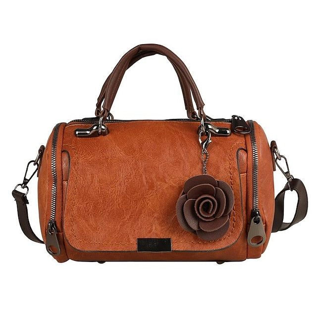 Leather Floral Vintage-Style Handbag Faux Women's with