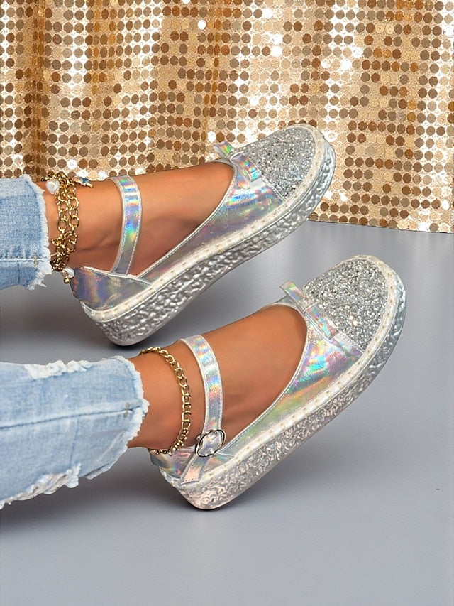 Platform Holographic Glitter Shoes Mary Women's Jane