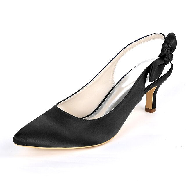 White Toe - Pointed Bow Tie for with Women Heels Slingback