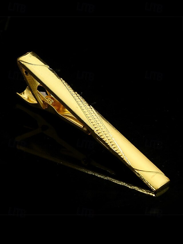 Gold – Black for with Design Clip Inlay Tie Elegant Men Sleek