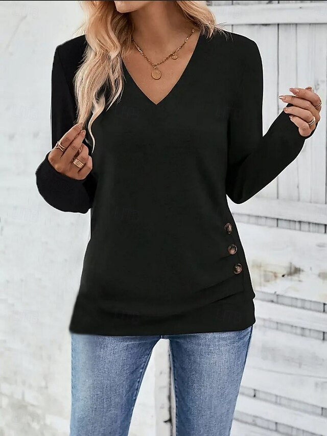Women's Blouse Buttons Solid Color Stylish Casual Beach
