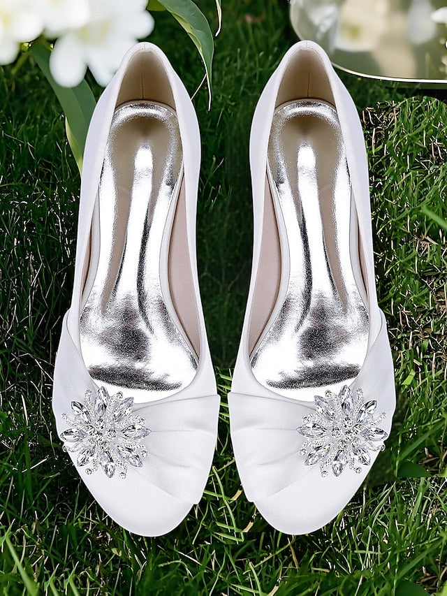 Elegant – Flats Women's Crystal White Satin Wedding