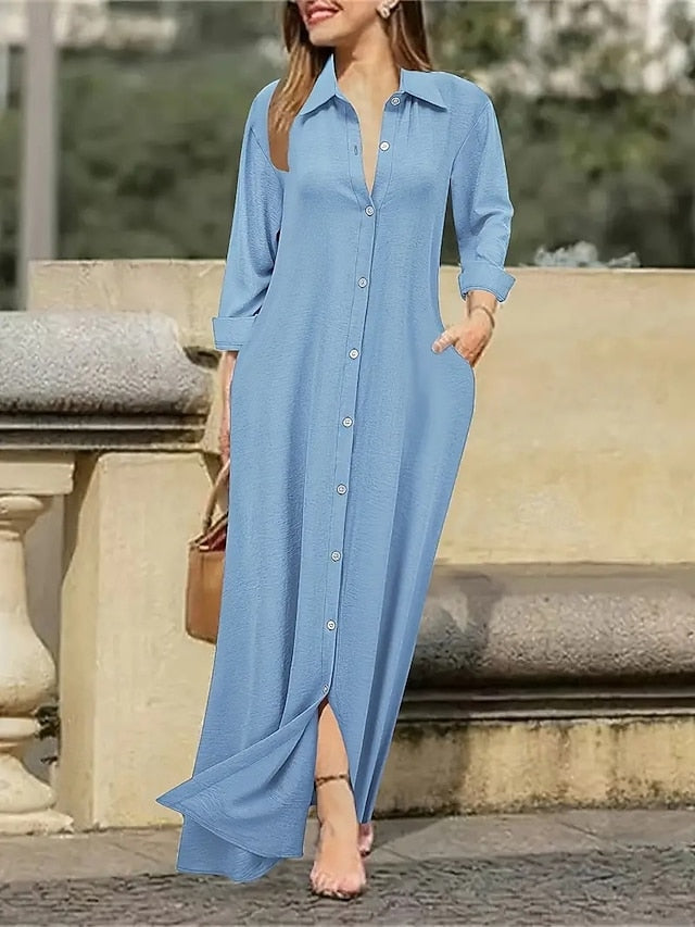 Women's Elegant Dress Maxi Dress Buttons Elegant V Neck