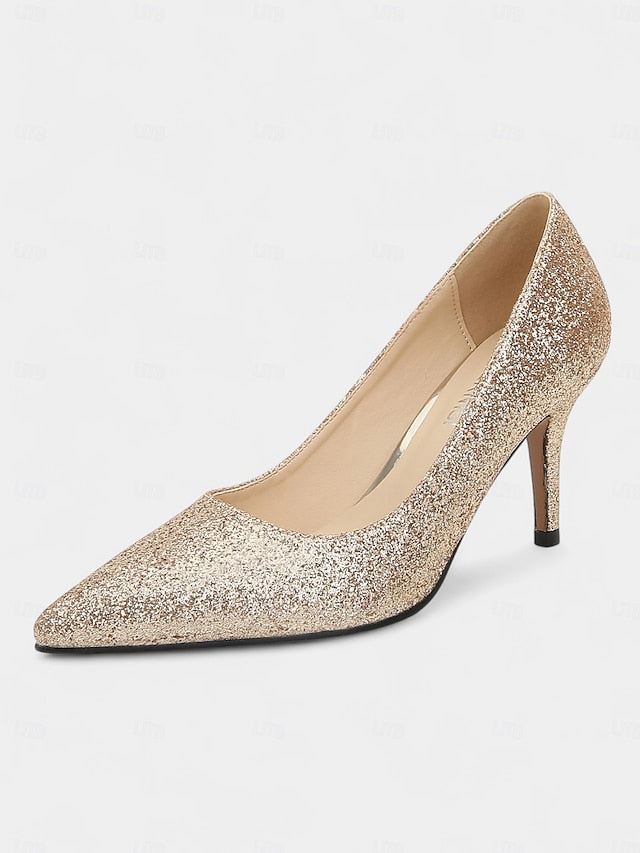 Pumps Gold Glitter Sparkly Women's Stiletto - Pointed-Toe