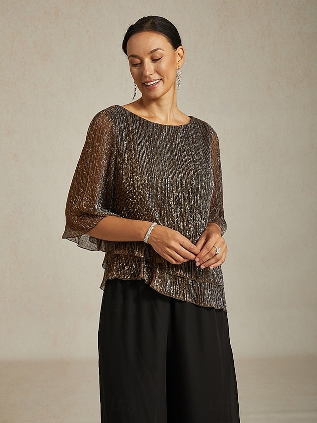 Women's Blouse Chiffon Tops Lace Tops Ruched Glitter Solid