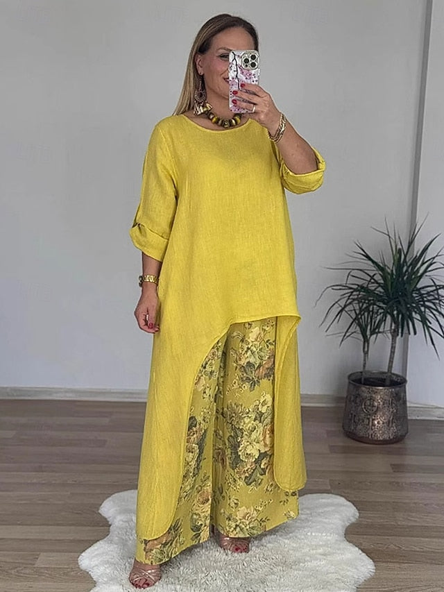 Women's Pants Sets Bolero Top Long Sleeve Round Neck Floral