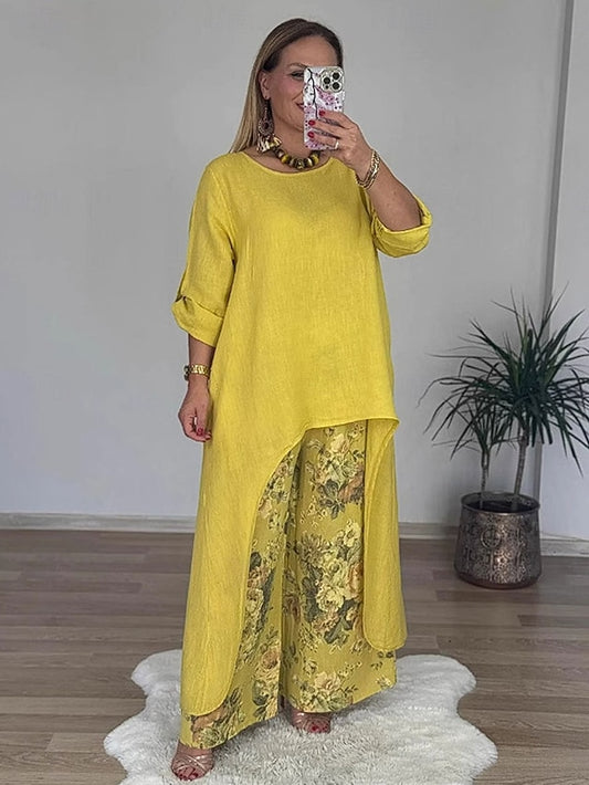 Women's Pants Sets Bolero Top Long Sleeve Round Neck Floral