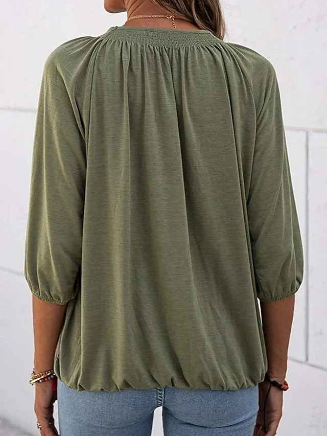 Women's T Shirt Plain Fashion Modern 3/4 Length Sleeve Crew