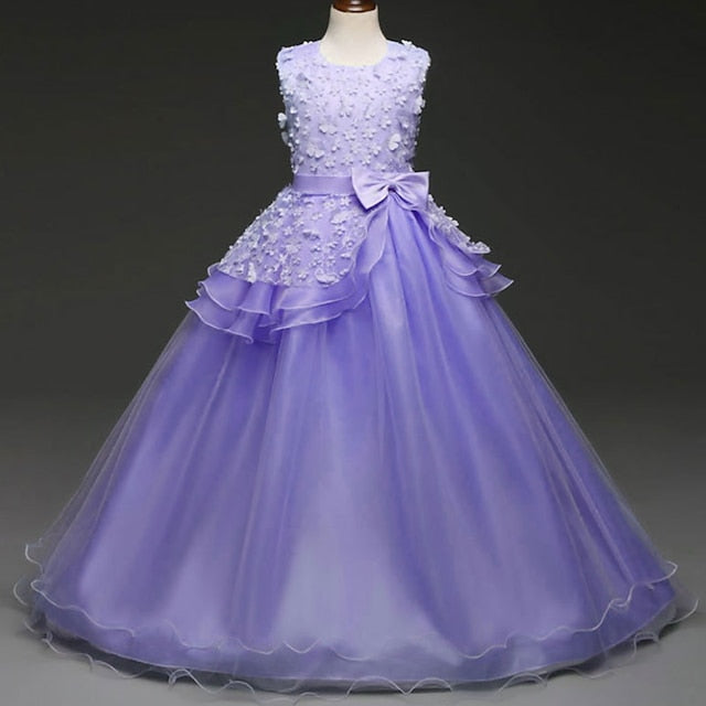 Colored Solid Flower Girl Kids Girls' Dress