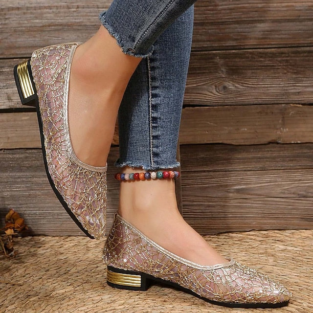 Silver Ballet Sequin Flats Elegant Women's – Mesh