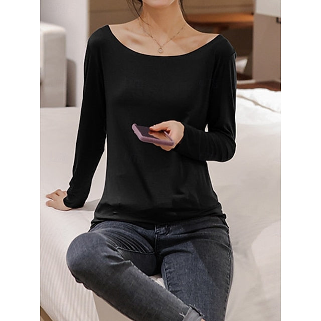 Women's T Shirt Plain Fashion Stylish Basic Long Sleeve