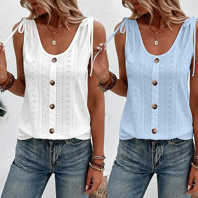 Multi Packs 2pcs Women's U Neck Sleeveless White+Pink Tank