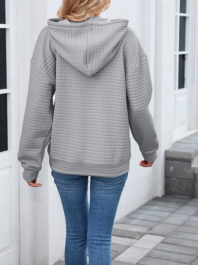 Women's Texture Blouse Pullover Hoodie Sweatshirt Pocket