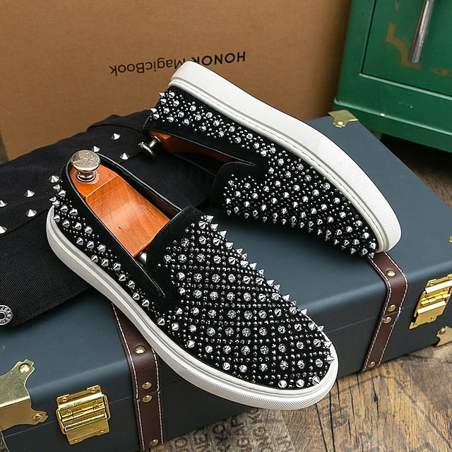 with Men's Elegant Black Pearl - Detailing Shoes Slip-On