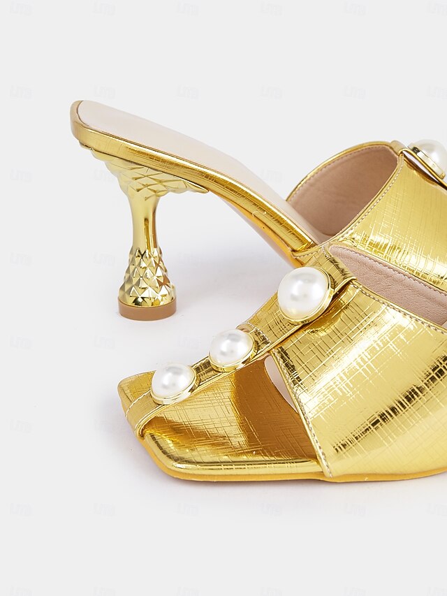 Elegant Mules with Gold – Open-Toe Detailing for Pearl Women