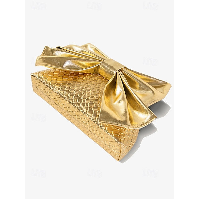 Women's Bag Leather Clutch with Gold Bow Oversized Faux