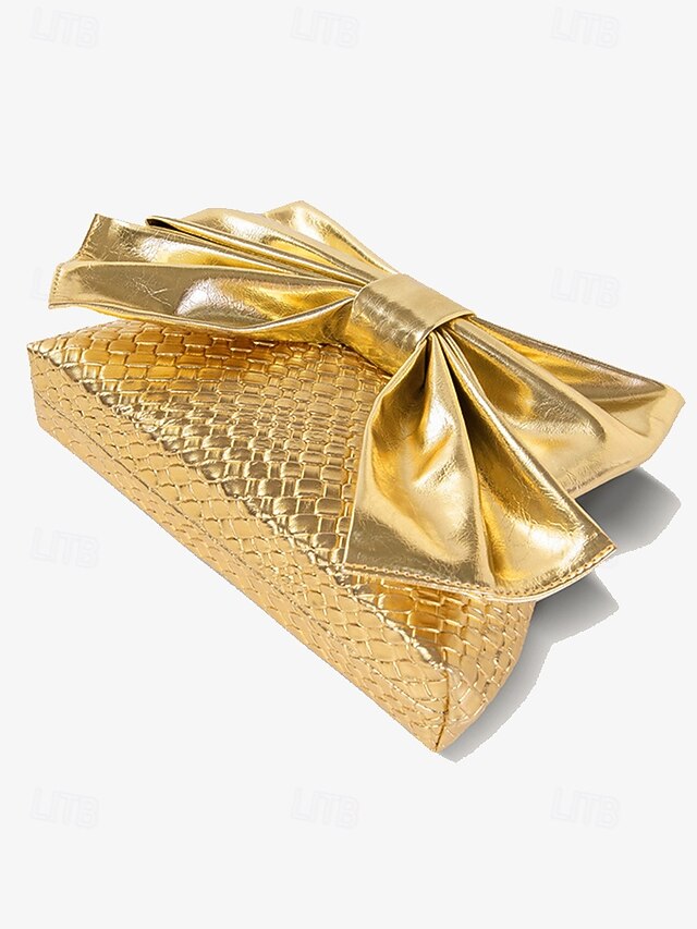 Oversized with Clutch Bow Faux Leather Gold Bag Women's