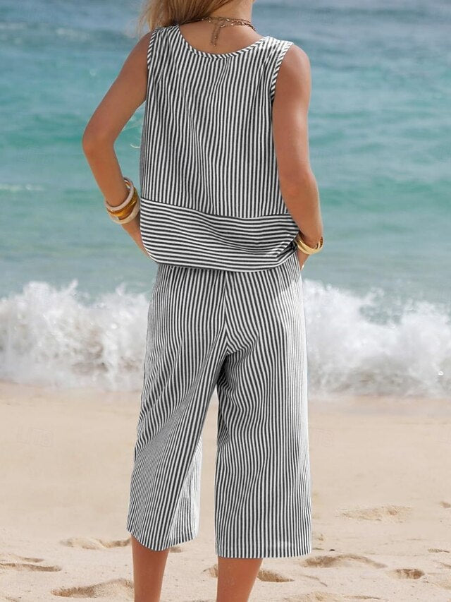Women's Cotton Linen Shirts Pants Sets Bolero Top