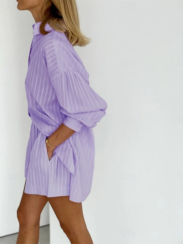 Women's Shorts Sets Bolero Top Long Sleeve Shirt Collar