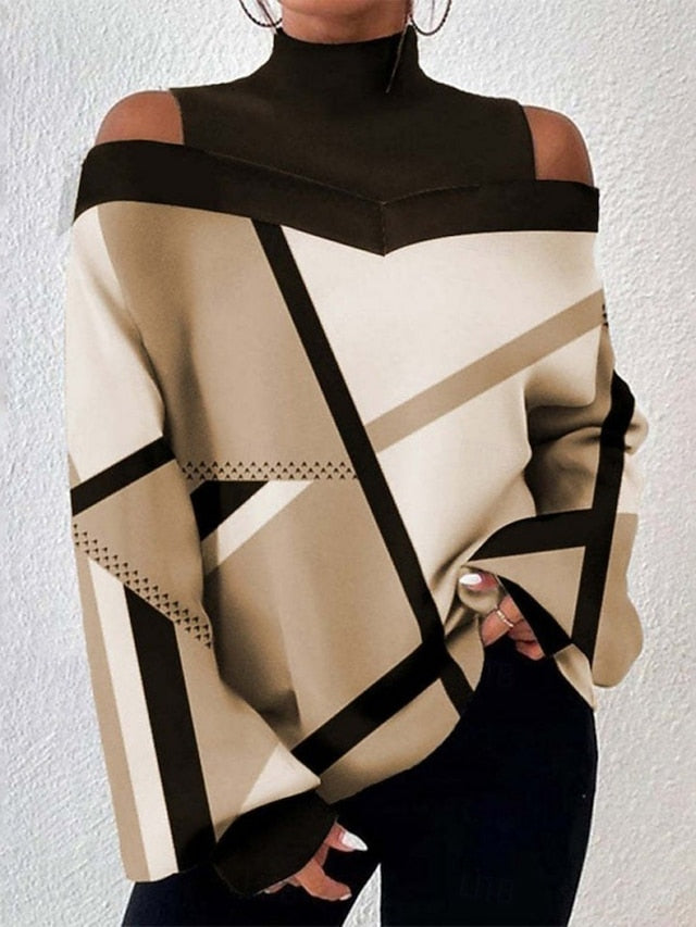 Women's Blouse Patchwork Print Geometric Plaid Stylish