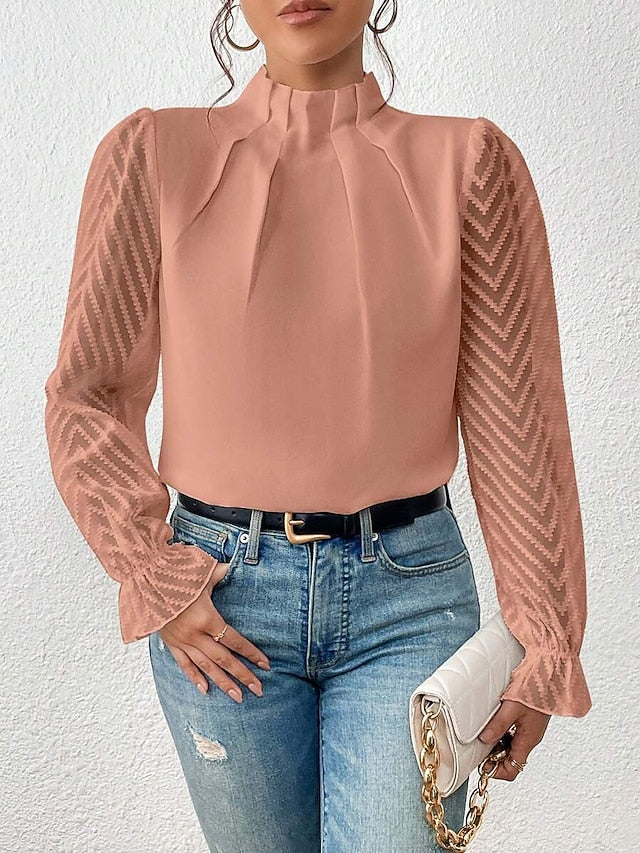 Women's Shirt Blouse Daily Basic Mesh Long Sleeve Regular