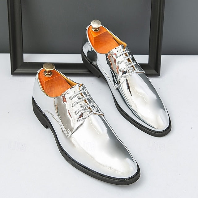 Lace-Up – Men Leather Patent Shiny for Sleek Gold Shoes