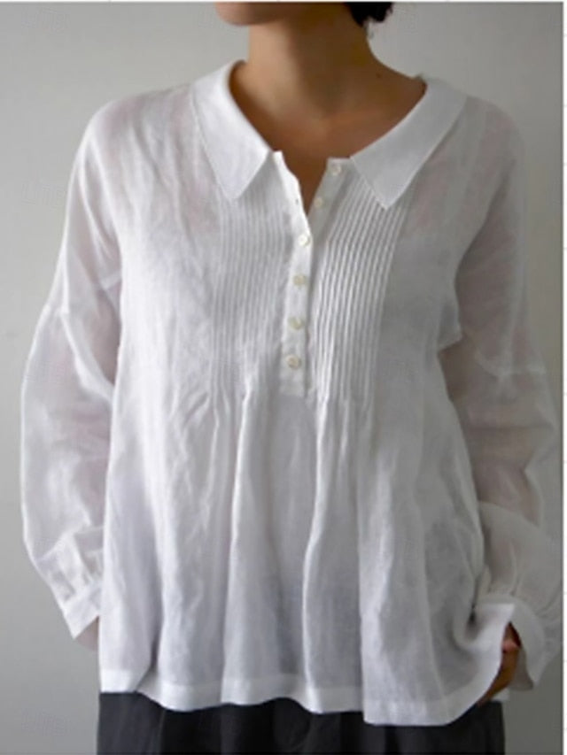 Women's Shirt 100% Cotton Buttons Plain Basic Modern Long