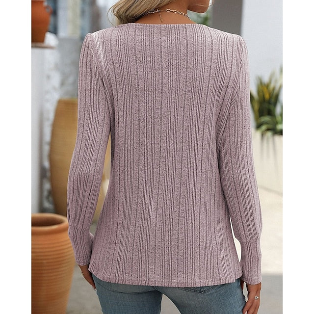 Women's Pullover Sweatshirt Casual Tops Buttons Long Sleeve
