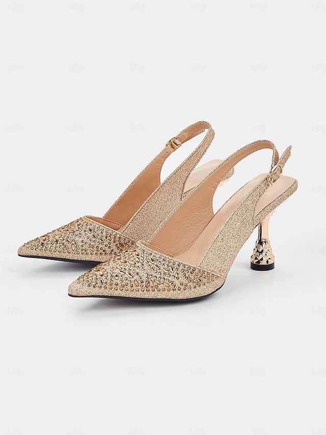 Toe Pointed – Slingback Glitter Pumps Sparkling Women's
