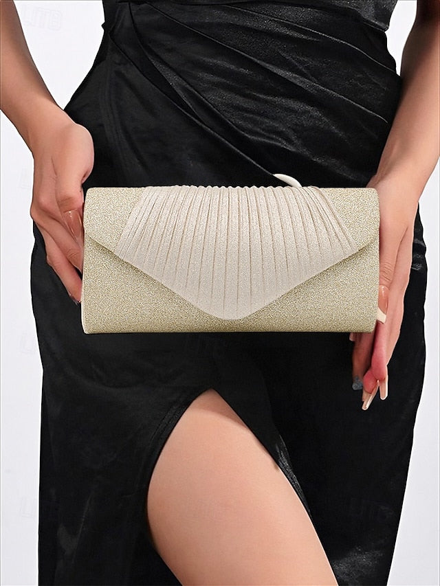 Clutch – with Evening Design Champagne Bag Pleated Glitter