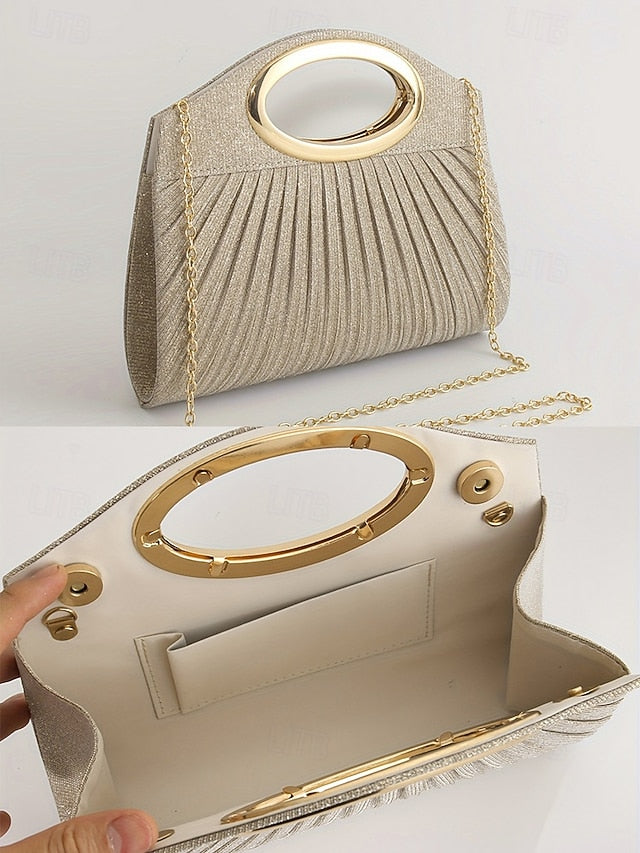 Bag Evening Gold Glitter Clutch Women's with Handle