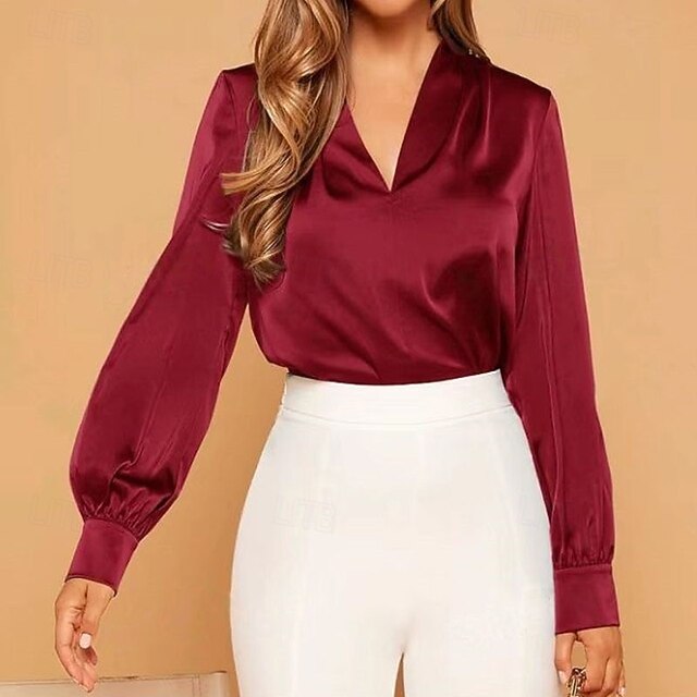 Women's Shirt Elegant Satin Top Blouse Ruched Plain Elegant