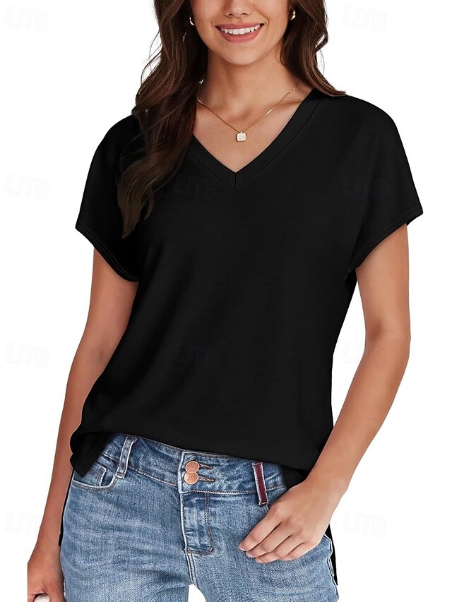 Women's T Shirt Solid Color Casual Short Sleeve V Neck