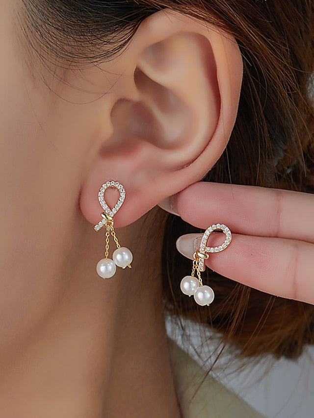 pearl Women's rhinestone teardrop imitation earrings with