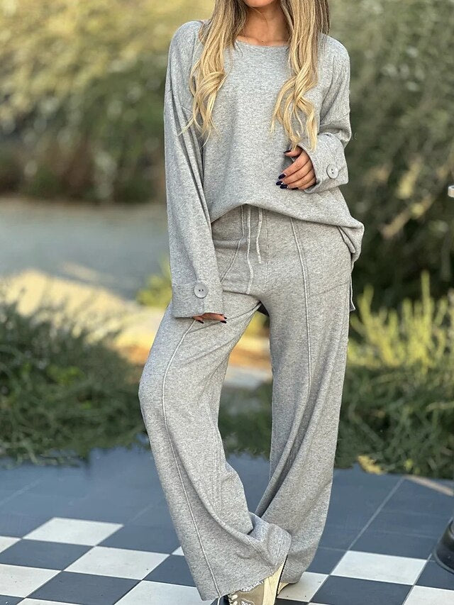 Women's T Shirt Pants Sets Bolero Top Long Sleeve Crew Neck