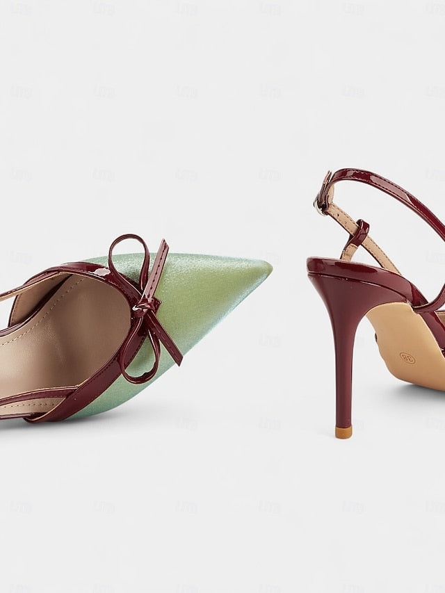 Pointed Green Heels Stiletto Red and - Women's Slingback