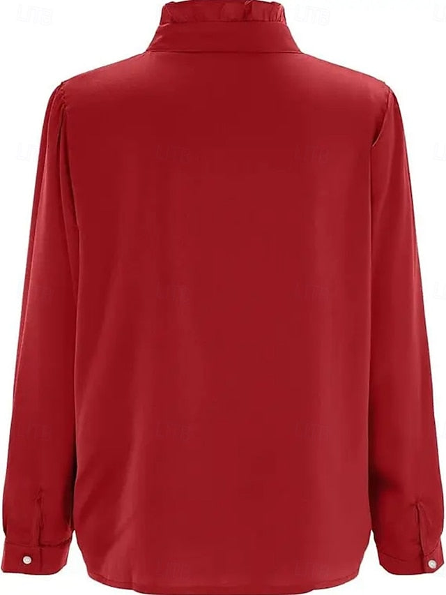 Women's Shirt Blouse Ruffle Buttons Solid Color Business