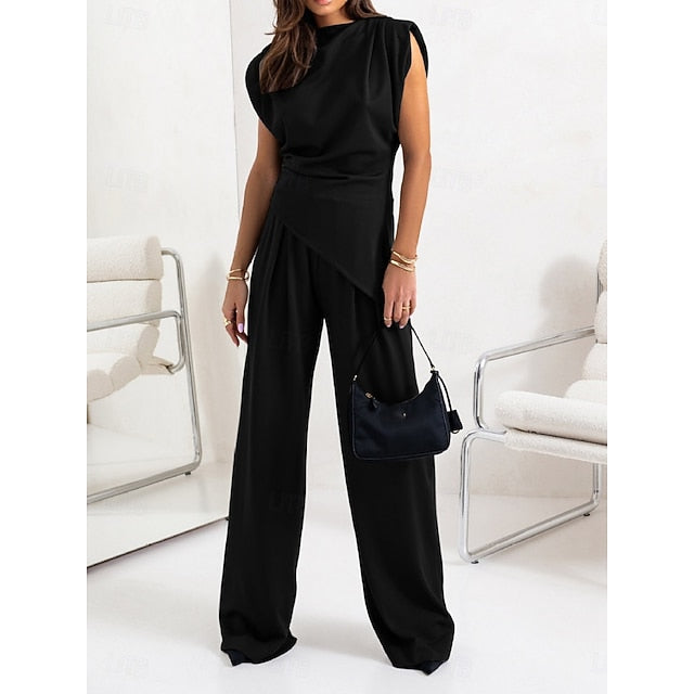 Women's Pants Sets Bolero Top Sleeveless Crew Neck Solid