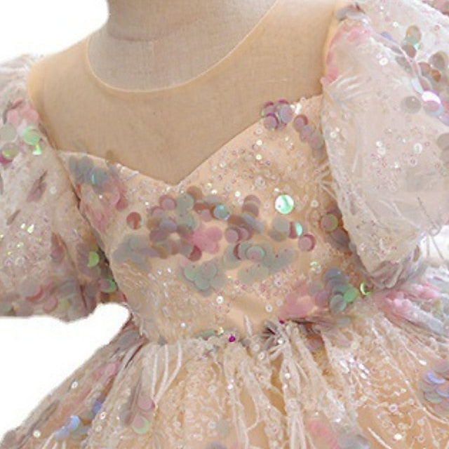 Short Kids Party Girls' Solid Dress Sleeve Color