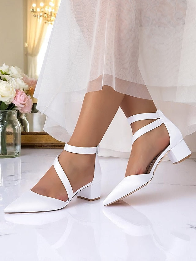 Toe Women's Block Satin Pointed - Heels Champagne