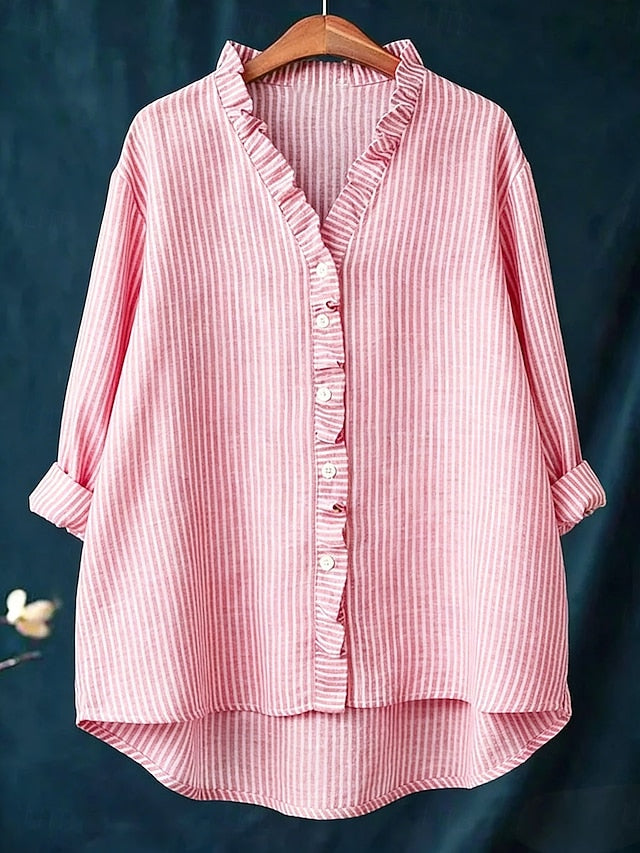 Women's Boho Shirt Ruffle Graphic Striped Elegant Vintage