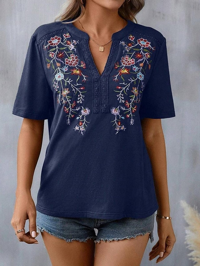 Women's Lace Shirt T Shirt Lace Patchwork Embroidered