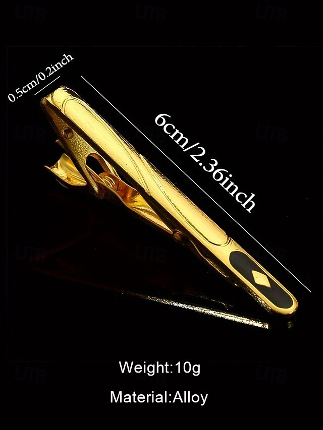 Gold – Black for with Design Clip Inlay Tie Elegant Men Sleek