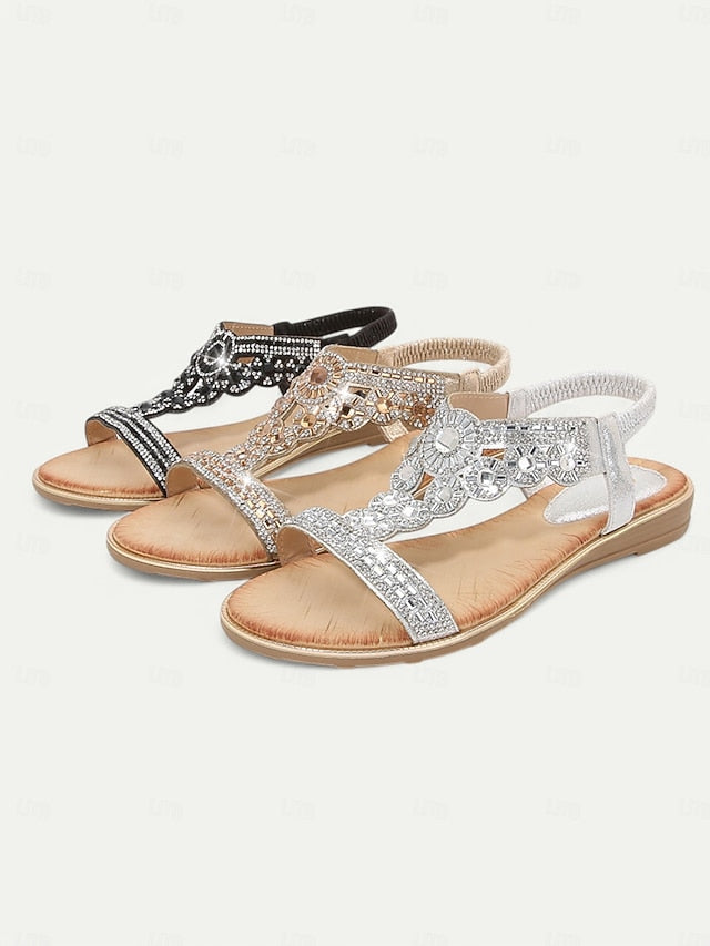 T-Strap – Elegant Sandals Women's Rhinestone Embellished