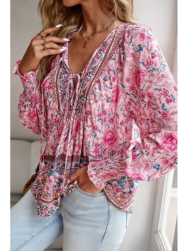 Women's Shirt Blouse Print Flower Daily Stylish Casual Long