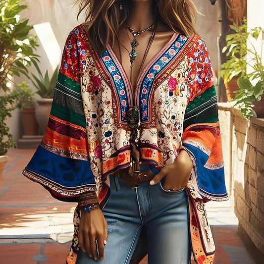Women's Blouse Print Floral Stylish Long Sleeve V Neck
