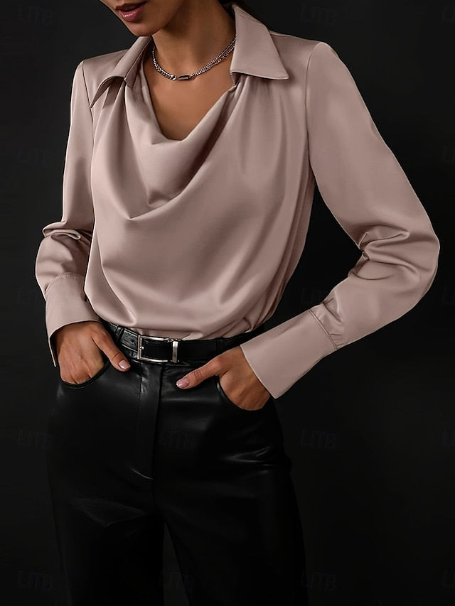 Women's Shirt Elegant Dressy Satin Top Solid Color Basic